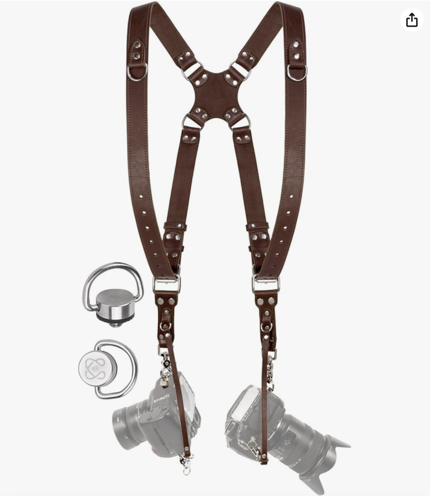 This Leather Double Camera Harness for DSLR/SLR is great solution to have two cameras near you.