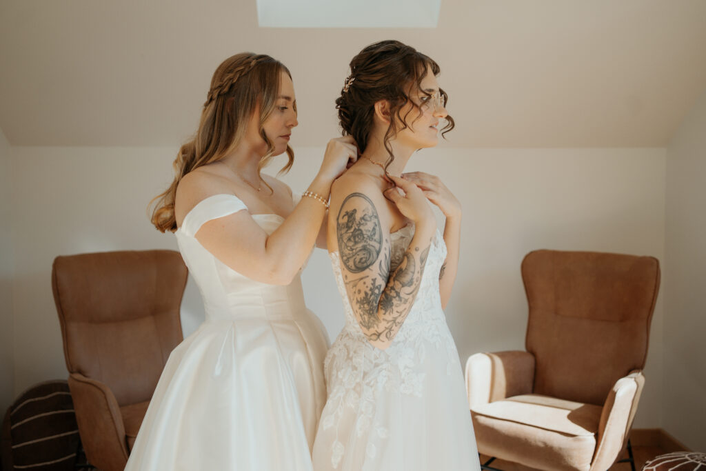 Lead photographer perspective during wedding day at Montague Retreat Center